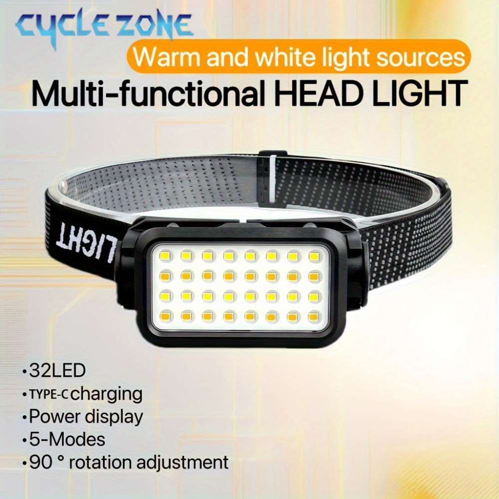 Outdoor Adventure Zone - ポータブル充電式ヘッドランプ,32個のLED, 5つの調整可能なモード,夜のアウトドアアドベンチャー,釣り,ウォーキング,ハイキング