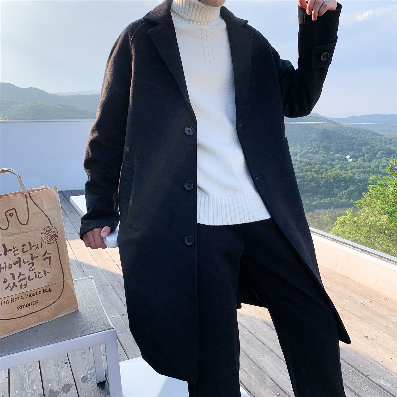 Outdoor Adventure Hobbies - ウールブレンドコート グレー メンズ 登山 ハイキング トレイル