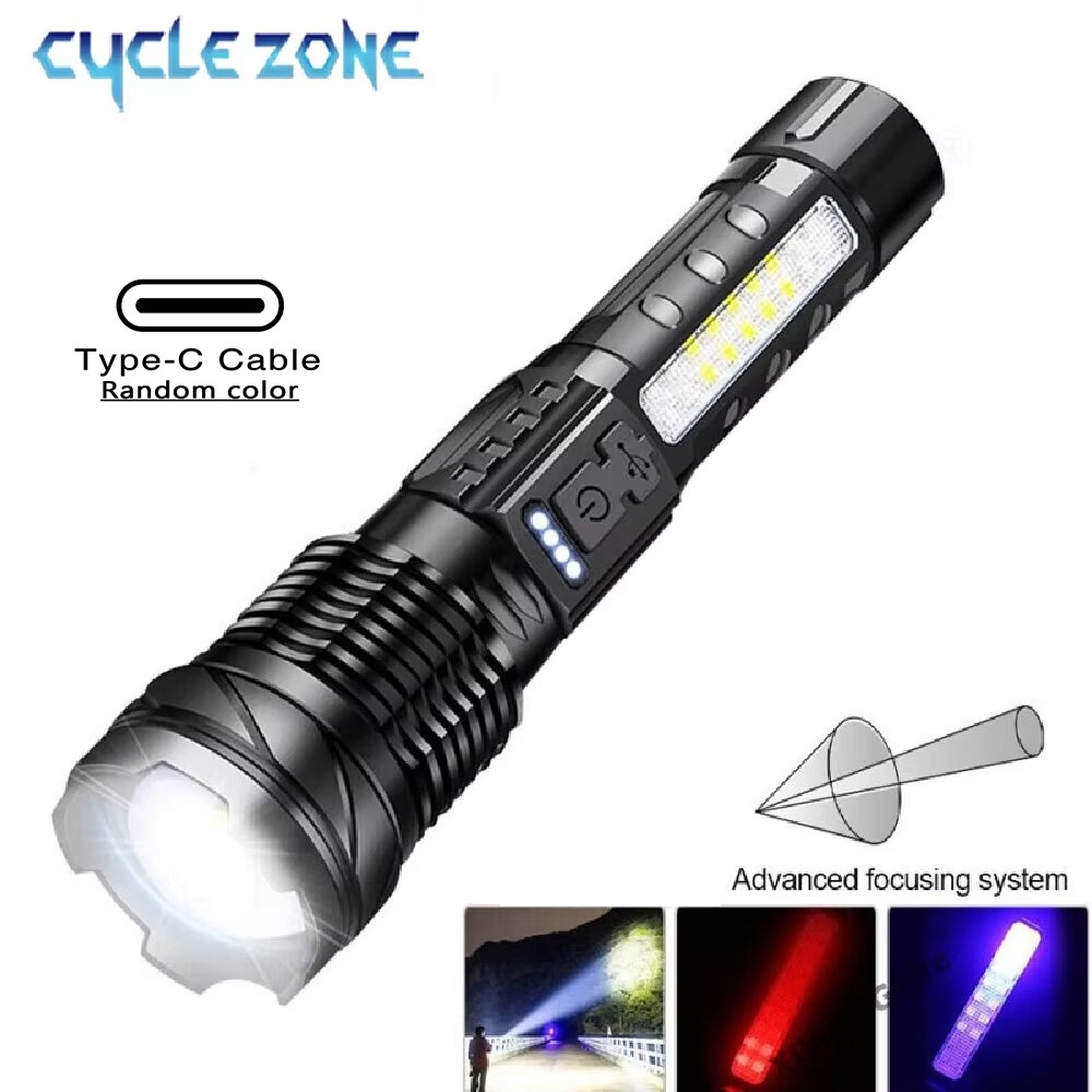 Outdoor Adventure Zone - XHP50 懐中電灯 ズーム可能な懐中電灯 強力な手持ち照明 夜間作業 緊急トーチ