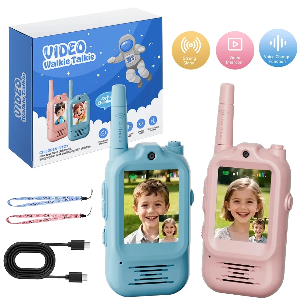Outdoor Adventure Video - 2個セット 子供用ビデオウォーキートーキー 充電式 室内/屋外玩具 2画面 ワンクリック通話
