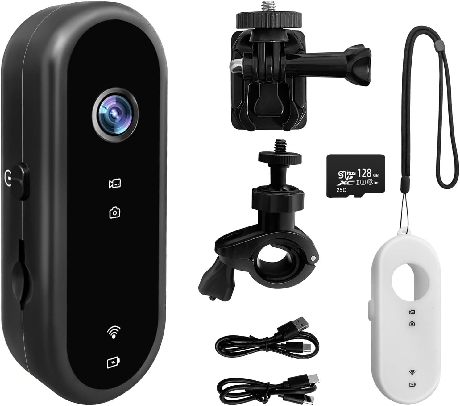 Outdoor Adventure Video - ミニWiFiアクションカメラ1080P、128GBストレージ搭載ポータブルサムボディカメラ、ウェアラブルビデオレコーダー、ヘルメットマウント＆磁気スポーツDV、モーション検知機能付きカムコーダー、サイクリング、ダイビング、旅行、アウトドアアドベンチャーに最適