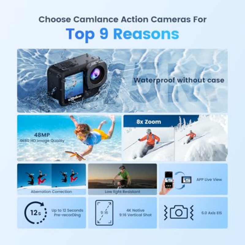 ミニボディカメラ、2Kアクションカメラ、ディスプレイ付き、防 - Outdoor Adventure Series のレビューと価格